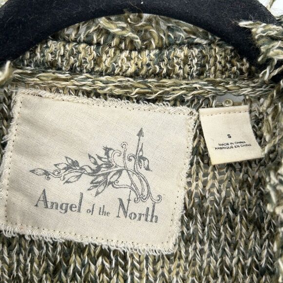 ANTHROPOLOGIE Angel Of The North Green Knit Fringe Boho Cardigan Sweater Small - Picture 6 of 7